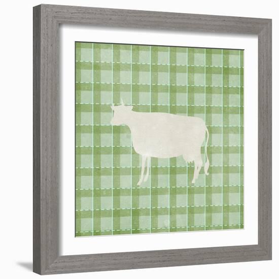 Farm Cow on Plaid-Elizabeth Medley-Framed Art Print