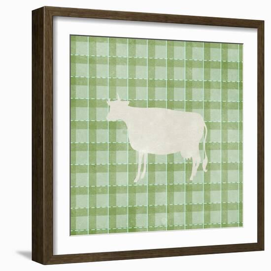 Farm Cow on Plaid-Elizabeth Medley-Framed Art Print