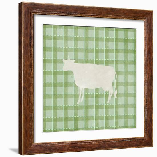 Farm Cow on Plaid-Elizabeth Medley-Framed Art Print