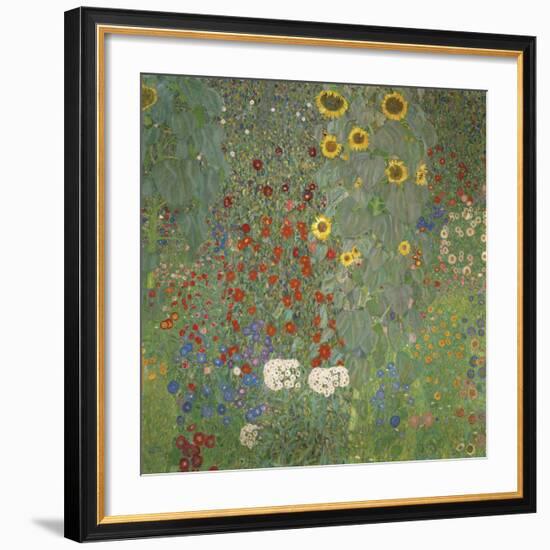 Farm Garden with Sunflowers, around 1905/1906-Gustav Klimt-Framed Art Print