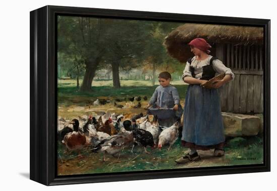 Farm Girl Feeding Chickens (Oil on Canvas)-Julien Dupre-Framed Premier Image Canvas