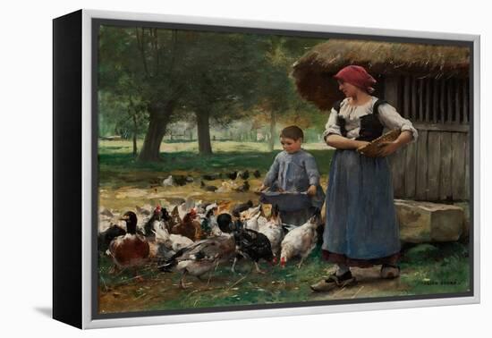 Farm Girl Feeding Chickens (Oil on Canvas)-Julien Dupre-Framed Premier Image Canvas