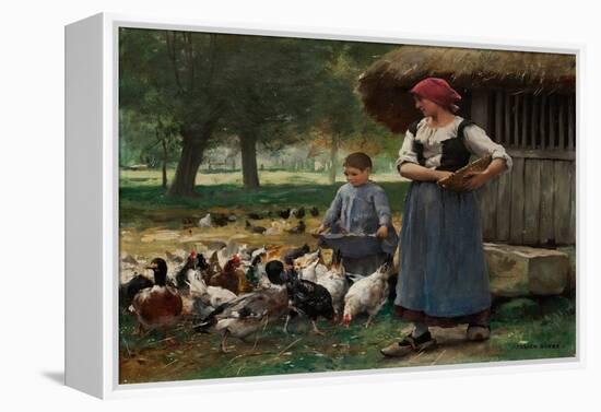 Farm Girl Feeding Chickens (Oil on Canvas)-Julien Dupre-Framed Premier Image Canvas