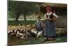 Farm Girl Feeding Chickens (Oil on Canvas)-Julien Dupre-Mounted Giclee Print