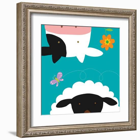 Farm Group: Cow and Sheep-Yuko Lau-Framed Art Print