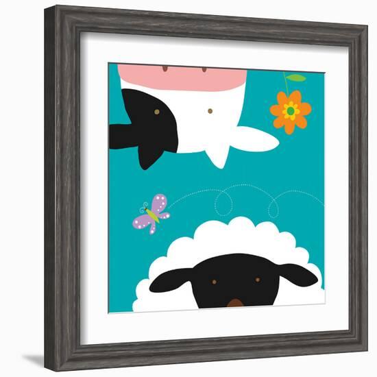 Farm Group: Cow and Sheep-Yuko Lau-Framed Art Print