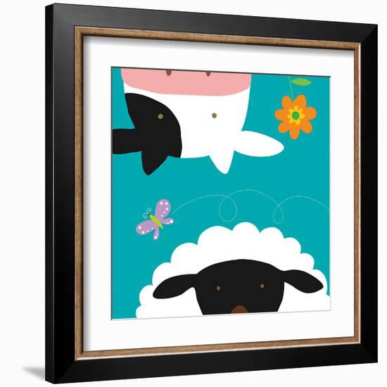 Farm Group: Cow and Sheep-Yuko Lau-Framed Art Print