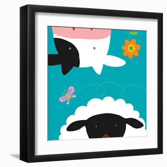 Farm Group: Cow and Sheep-Yuko Lau-Framed Art Print