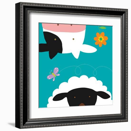 Farm Group: Cow and Sheep-Yuko Lau-Framed Art Print