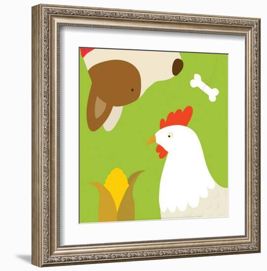 Farm Group: Hen and Dog-Yuko Lau-Framed Art Print