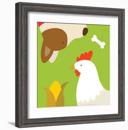 Farm Group: Hen and Dog-Yuko Lau-Framed Art Print