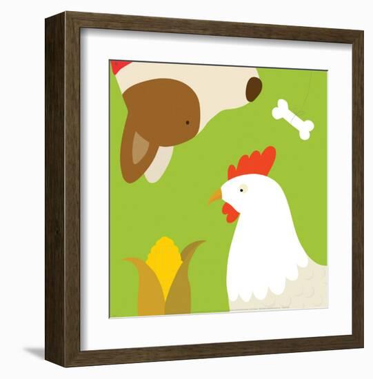 Farm Group: Hen and Dog-Yuko Lau-Framed Art Print