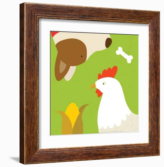 Farm Group: Hen and Dog-Yuko Lau-Framed Art Print