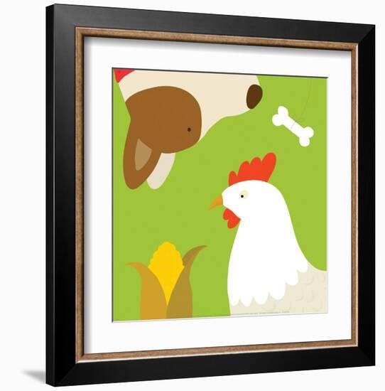 Farm Group: Hen and Dog-Yuko Lau-Framed Art Print