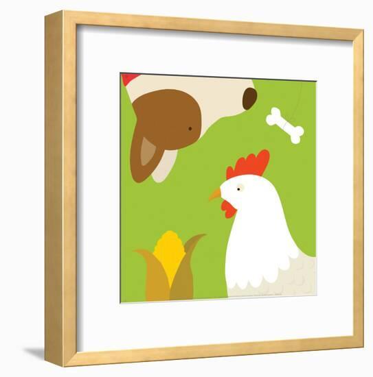 Farm Group: Hen and Dog-Yuko Lau-Framed Art Print