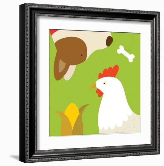 Farm Group: Hen and Dog-Yuko Lau-Framed Art Print