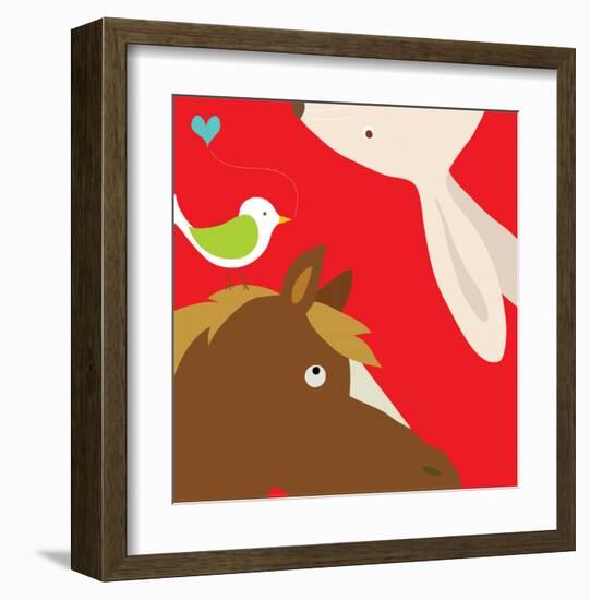 Farm Group: Rabbit and Horse-Yuko Lau-Framed Art Print