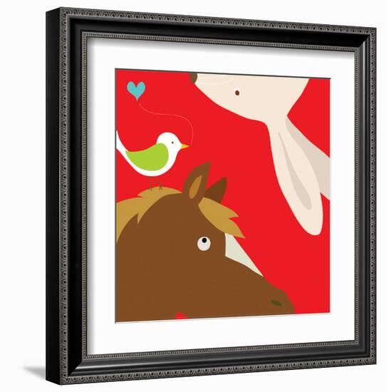 Farm Group: Rabbit and Horse-Yuko Lau-Framed Art Print