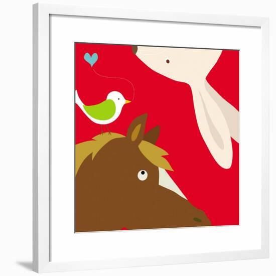 Farm Group: Rabbit and Horse-Yuko Lau-Framed Giclee Print