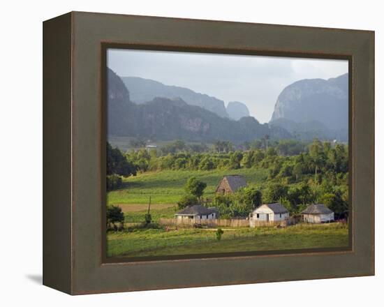 Farm Houses and Mountains, Vinales Valley, Cuba, West Indies, Caribbean, Central America-Christian Kober-Framed Premier Image Canvas