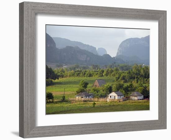 Farm Houses and Mountains, Vinales Valley, Cuba, West Indies, Caribbean, Central America-Christian Kober-Framed Photographic Print