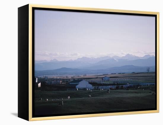 Farm in Mountain Valley - Rockies, Calgary, Banff-null-Framed Premier Image Canvas