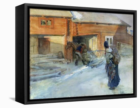 Farm in Winter, Bingsjo-Carl Larsson-Framed Premier Image Canvas