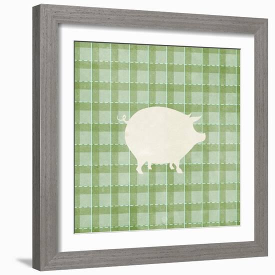 Farm Pig on Plaid-Elizabeth Medley-Framed Art Print