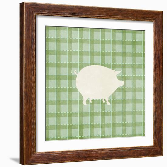 Farm Pig on Plaid-Elizabeth Medley-Framed Art Print