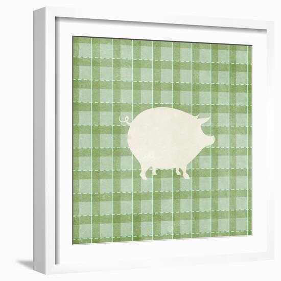 Farm Pig on Plaid-Elizabeth Medley-Framed Art Print