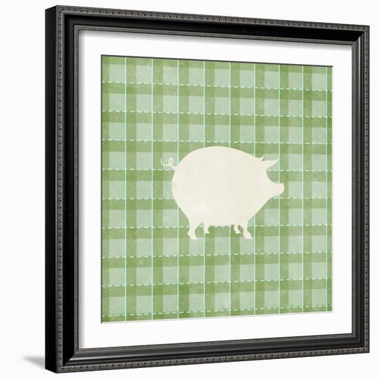 Farm Pig on Plaid-Elizabeth Medley-Framed Art Print