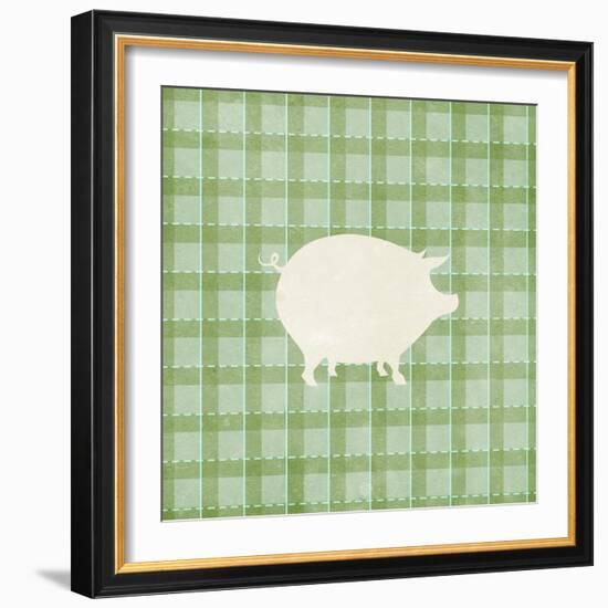 Farm Pig on Plaid-Elizabeth Medley-Framed Art Print