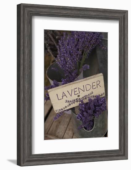 Farm Sign with Dried Lavender for Sale at Lavender Festival, Sequim, Washington, USA-Merrill Images-Framed Photographic Print