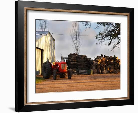 Farm with Old Red Tractor and Firewood, Montevideo, Uruguay-Per Karlsson-Framed Photographic Print