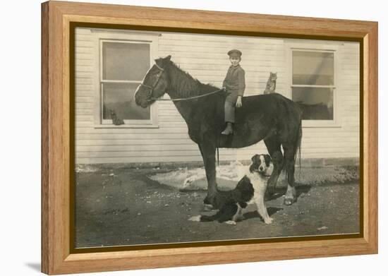 Farmboy with Cat on Horse and Dog-null-Framed Stretched Canvas