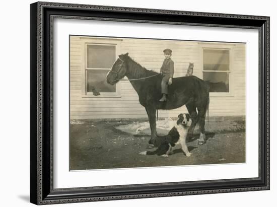 Farmboy with Cat on Horse and Dog-null-Framed Art Print