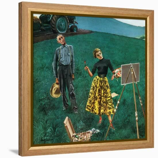 "Farmer and Female Artist in Field", June 6, 1953-George Hughes-Framed Premier Image Canvas