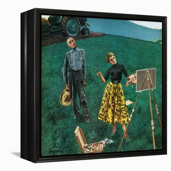 "Farmer and Female Artist in Field", June 6, 1953-George Hughes-Framed Premier Image Canvas