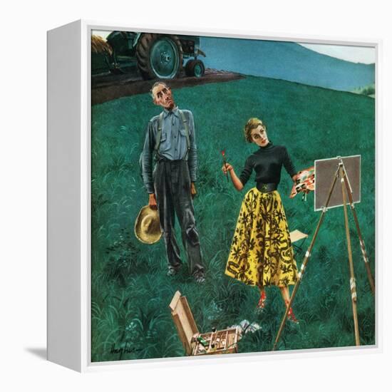 "Farmer and Female Artist in Field", June 6, 1953-George Hughes-Framed Premier Image Canvas