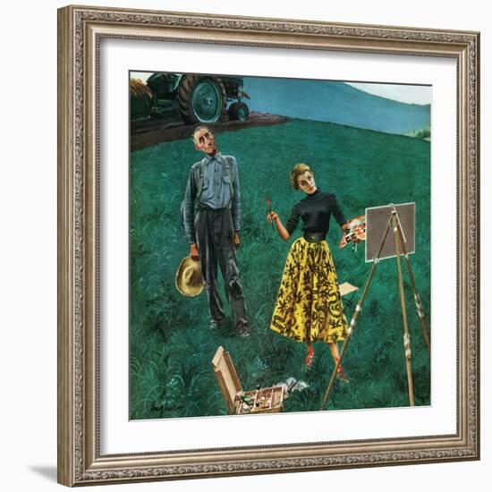 "Farmer and Female Artist in Field", June 6, 1953-George Hughes-Framed Giclee Print