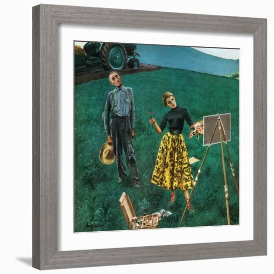 "Farmer and Female Artist in Field", June 6, 1953-George Hughes-Framed Giclee Print