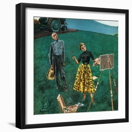 "Farmer and Female Artist in Field", June 6, 1953-George Hughes-Framed Giclee Print