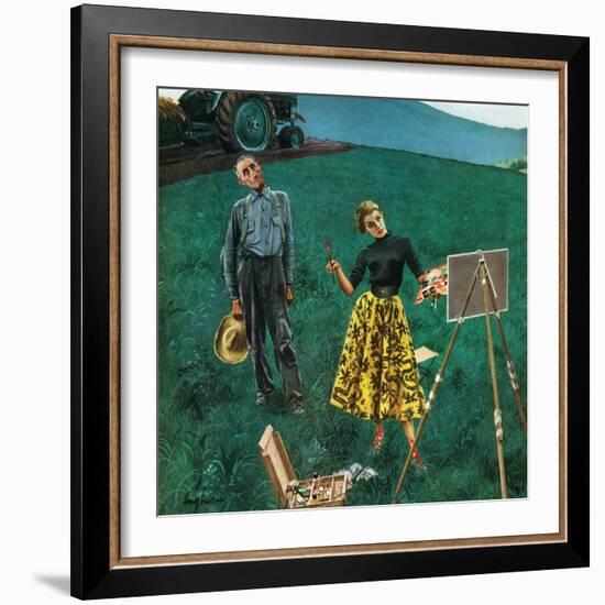 "Farmer and Female Artist in Field", June 6, 1953-George Hughes-Framed Giclee Print