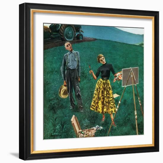 "Farmer and Female Artist in Field", June 6, 1953-George Hughes-Framed Giclee Print