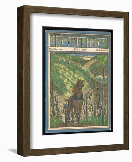 Farmer and His Horse Plough One of a Patchwork of Fields-null-Framed Art Print