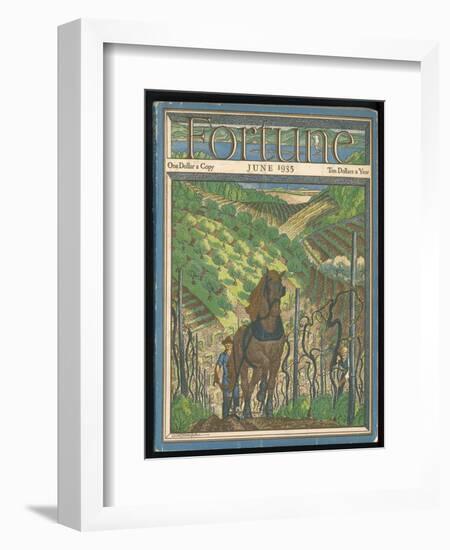 Farmer and His Horse Plough One of a Patchwork of Fields-null-Framed Art Print