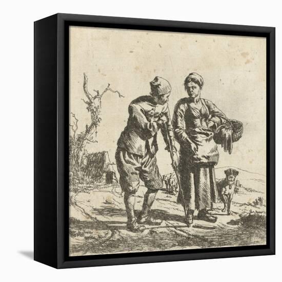 Farmer and his wife in conversation-Adriaen van de Velde-Framed Premier Image Canvas