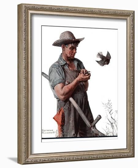 "Farmer and the Bird" or "Harvest Time", August 18,1923-Norman Rockwell-Framed Giclee Print