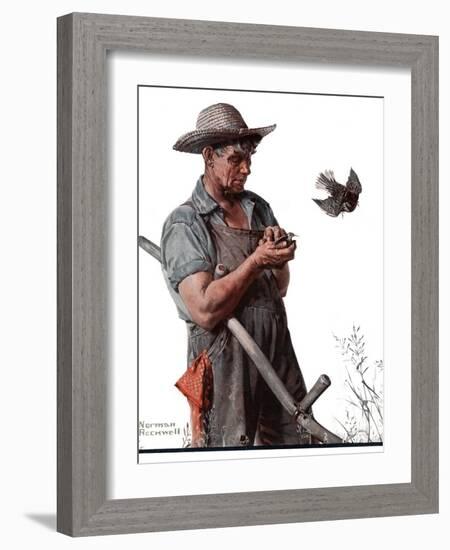 "Farmer and the Bird" or "Harvest Time", August 18,1923-Norman Rockwell-Framed Giclee Print