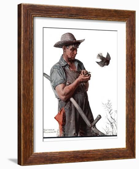 "Farmer and the Bird" or "Harvest Time", August 18,1923-Norman Rockwell-Framed Giclee Print